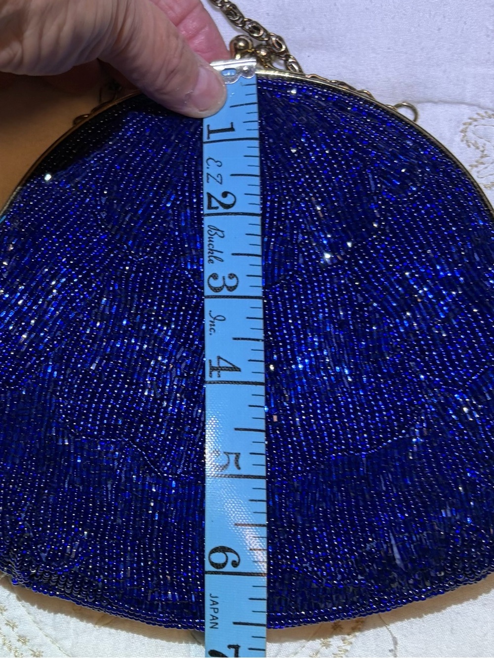 NWT Walborg Navy Blue Beaded Evening Crossbody Evening Bag with Gold Chain - Picture 8 of 9